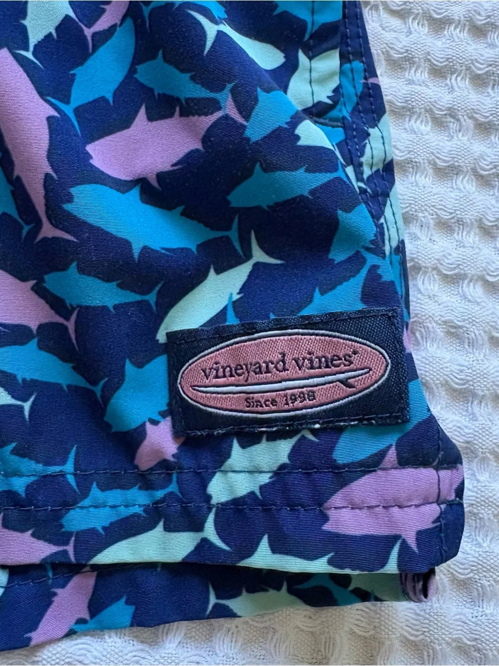 Vineyard Vines Shark Fish Blue Swim Trunks Bathing Suit Pool Beach: 12-18M